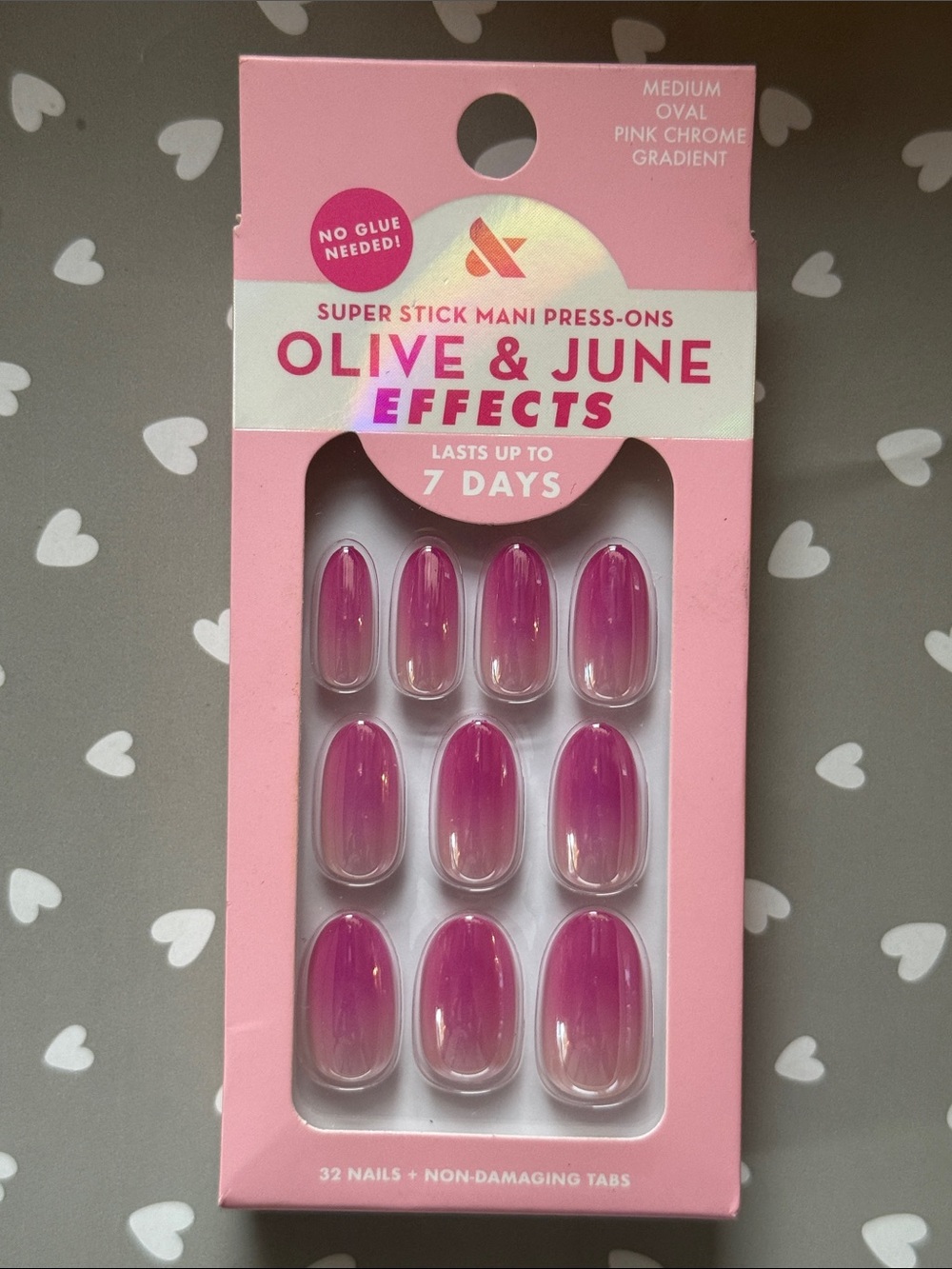 Olive and June Super Stick Mani Press On Nails in Pink Chrome Gradient